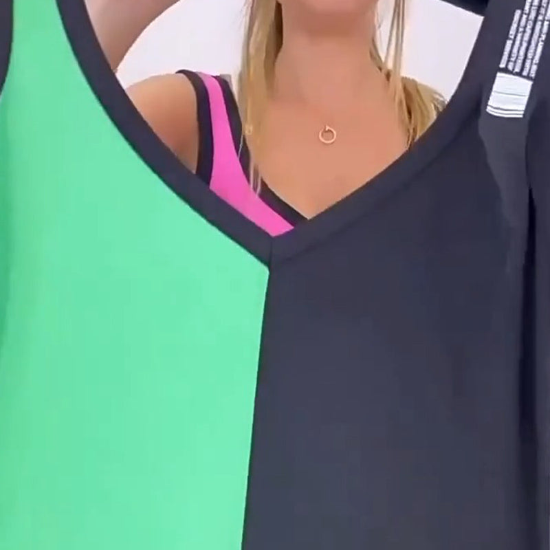 💃50 % Rabatt 🥰Ärmelloses Strickkleid mit V-Ausschnitt und Farbblock🌸