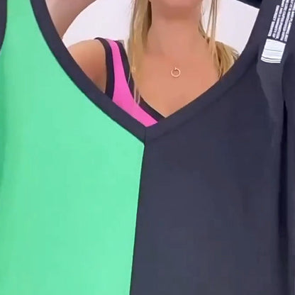 💃50 % Rabatt 🥰Ärmelloses Strickkleid mit V-Ausschnitt und Farbblock🌸
