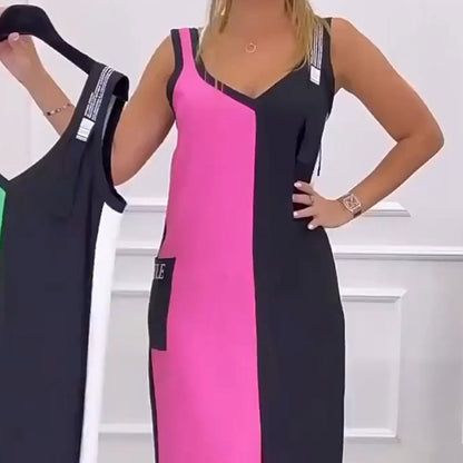 💃50 % Rabatt 🥰Ärmelloses Strickkleid mit V-Ausschnitt und Farbblock🌸