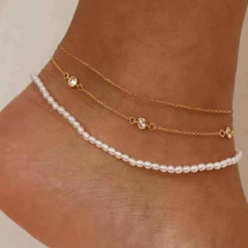 💜LAST DAY - BUY 1 GET 1 FREE💜Zierliches wasserdichtes Fußkettchen in Schichten