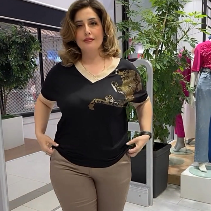 🌸Frühjahrs-Specials💐 Lässiges, elegantes, bedrucktes V-Ausschnitt-Top für Damen