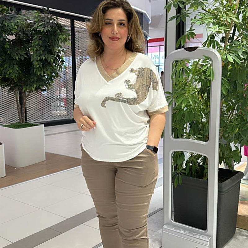 🌸Frühjahrs-Specials💐 Lässiges, elegantes, bedrucktes V-Ausschnitt-Top für Damen