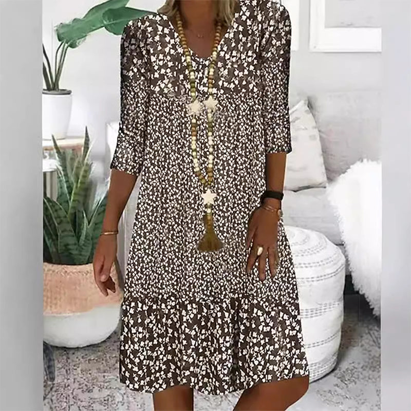 🌸Frühjahr/Sommer-Sale - 50% Rabatt🌸💃Modisches Damenkleid mit Print, V-Ausschnitt und halblangen Ärmeln