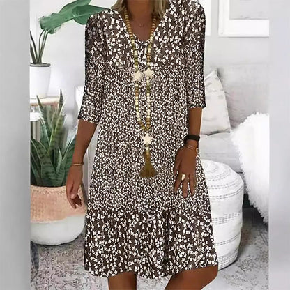 🌸Frühjahr/Sommer-Sale - 50% Rabatt🌸💃Modisches Damenkleid mit Print, V-Ausschnitt und halblangen Ärmeln