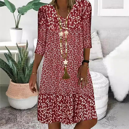 🌸Frühjahr/Sommer-Sale - 50% Rabatt🌸💃Modisches Damenkleid mit Print, V-Ausschnitt und halblangen Ärmeln
