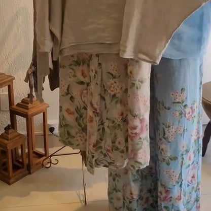 🌸Lose Fit Blouse & Blumengedruckte mit weiten Beinhosen Set mit weitem Bein