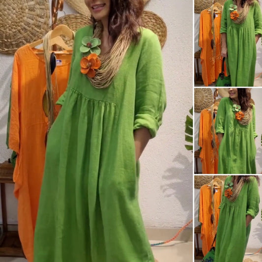 💖Limited Sale 49% OFF💖✨Lässiges langärmeliges Leinenkleid im Boho-Stil für Frauen
