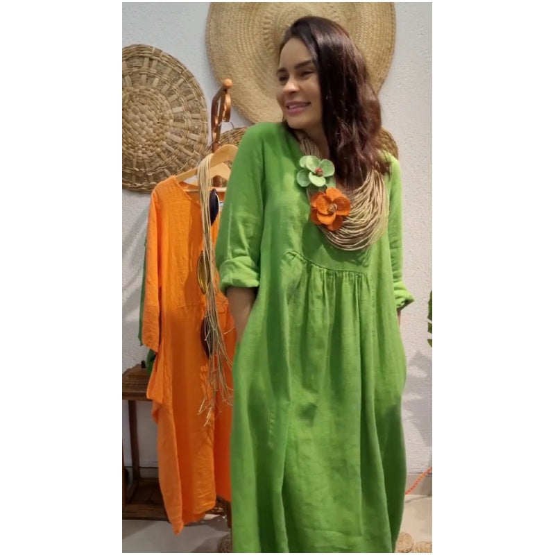 💖Limited Sale 49% OFF💖✨Lässiges langärmeliges Leinenkleid im Boho-Stil für Frauen