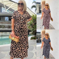 🔥Damenkleid mit Leopardenmuster und V-Ausschnitt– Verstellbarer Bund & 4 Jahreszeiten