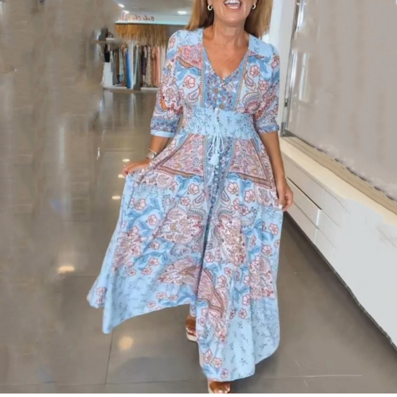 🔥 Frühjahr/Sommer Sale - 50% OFF 💃 Elegante Floral Drawstring Long Dresses für Damen