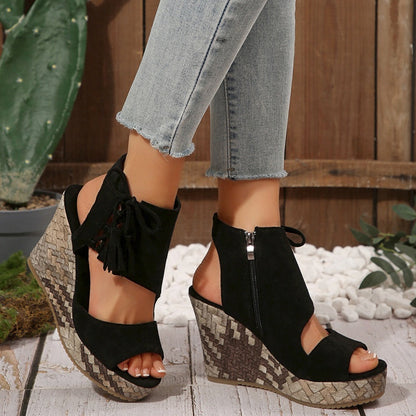🔥Sommer Hot Sale-50% Off🩷Frauen Quaste offene Zehe Plattform Keil Sandalen