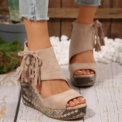 🔥Sommer Hot Sale-50% Off🩷Frauen Quaste offene Zehe Plattform Keil Sandalen