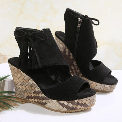 🔥Sommer Hot Sale-50% Off🩷Frauen Quaste offene Zehe Plattform Keil Sandalen