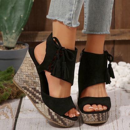 🔥Sommer Hot Sale-50% Off🩷Frauen Quaste offene Zehe Plattform Keil Sandalen
