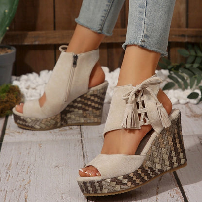 🔥Sommer Hot Sale-50% Off🩷Frauen Quaste offene Zehe Plattform Keil Sandalen