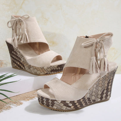 🔥Sommer Hot Sale-50% Off🩷Frauen Quaste offene Zehe Plattform Keil Sandalen