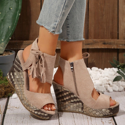 🔥Sommer Hot Sale-50% Off🩷Frauen Quaste offene Zehe Plattform Keil Sandalen
