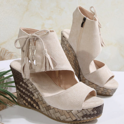 🔥Sommer Hot Sale-50% Off🩷Frauen Quaste offene Zehe Plattform Keil Sandalen