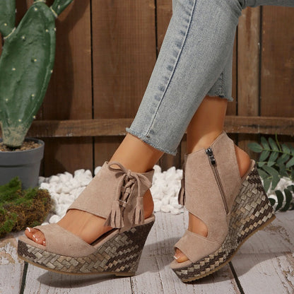 🔥Sommer Hot Sale-50% Off🩷Frauen Quaste offene Zehe Plattform Keil Sandalen