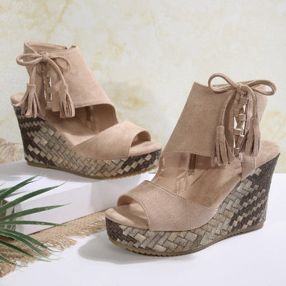 🔥Sommer Hot Sale-50% Off🩷Frauen Quaste offene Zehe Plattform Keil Sandalen