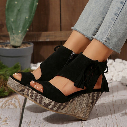 🔥Sommer Hot Sale-50% Off🩷Frauen Quaste offene Zehe Plattform Keil Sandalen