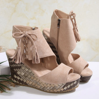 🔥Sommer Hot Sale-50% Off🩷Frauen Quaste offene Zehe Plattform Keil Sandalen