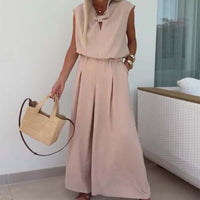 🔥👗2-teiliges Set aus ärmellosen Oberteilen mit V-Ausschnitt und lockeren Hosen