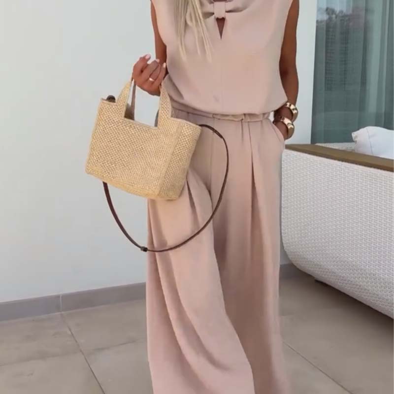 🔥👗2-teiliges Set aus ärmellosen Oberteilen mit V-Ausschnitt und lockeren Hosen