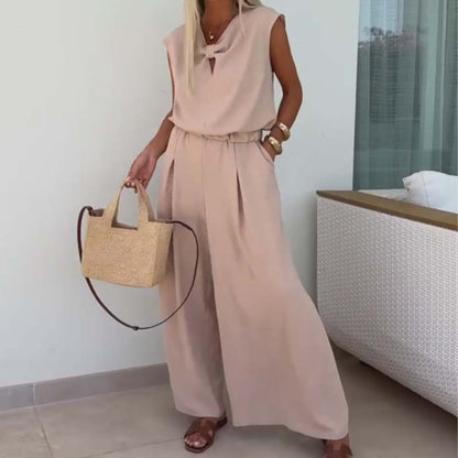 🔥👗2-teiliges Set aus ärmellosen Oberteilen mit V-Ausschnitt und lockeren Hosen