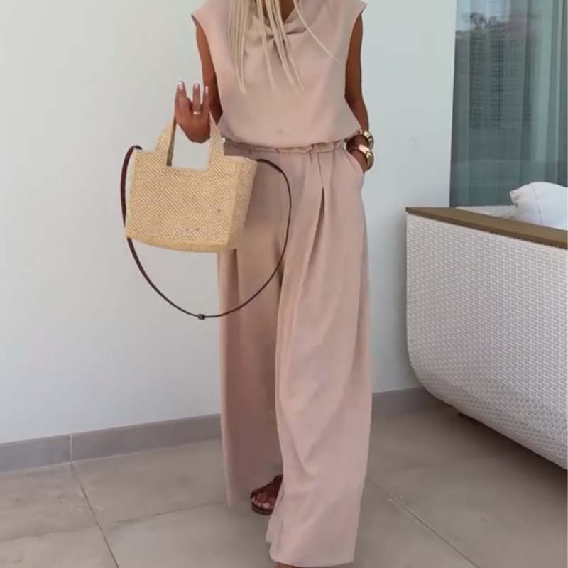 🔥👗2-teiliges Set aus ärmellosen Oberteilen mit V-Ausschnitt und lockeren Hosen