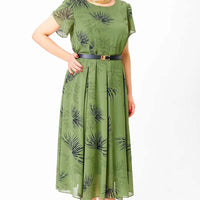 🌸Frühjahrsangebote💐 Damen A-Linien Midikleid mit Gürtel👗