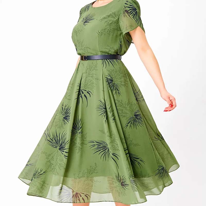 🌸Frühjahrsangebote💐 Damen A-Linien Midikleid mit Gürtel👗