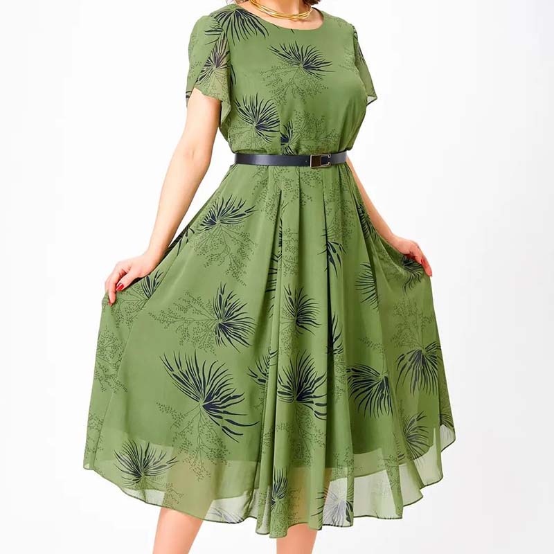 🌸Frühjahrsangebote💐 Damen A-Linien Midikleid mit Gürtel👗