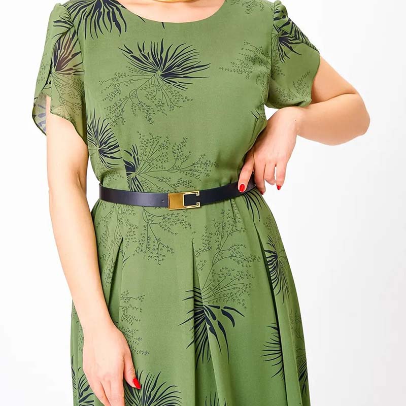 🌸Frühjahrsangebote💐 Damen A-Linien Midikleid mit Gürtel👗