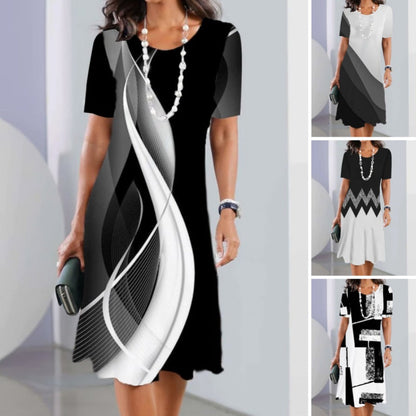 ✨Sommermode👗Aussehende dünne Frauen lässige lockere florale 3D digital bedruckte Rundhalsausschnitt Kleider