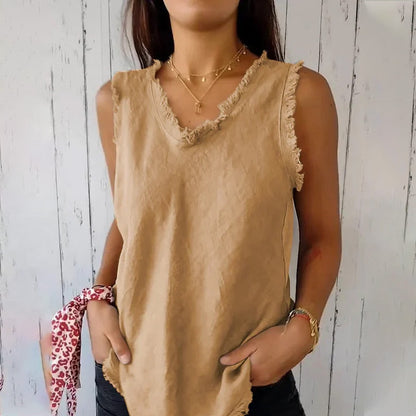 Ärmelloses Damen-T-Shirt aus Leinen und Baumwolle