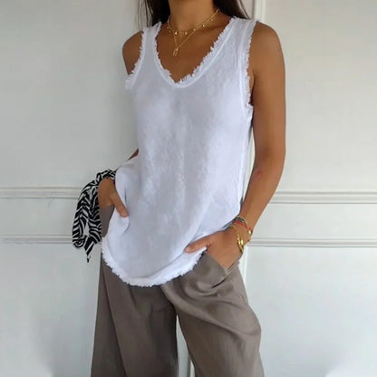 Ärmelloses Damen-T-Shirt aus Leinen und Baumwolle