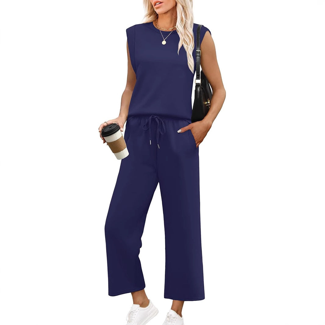 🌺2025 Neu eingetroffen - 49% OFF🌺2025 Neue Frauen Casual Cap Sleeve Top Wide Leg Crop Pants Zweiteilige Sets