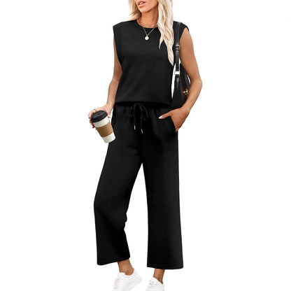 🌺2025 Neu eingetroffen - 49% OFF🌺2025 Neue Frauen Casual Cap Sleeve Top Wide Leg Crop Pants Zweiteilige Sets