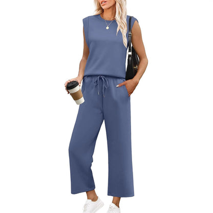 🌺2025 Neu eingetroffen - 49% OFF🌺2025 Neue Frauen Casual Cap Sleeve Top Wide Leg Crop Pants Zweiteilige Sets