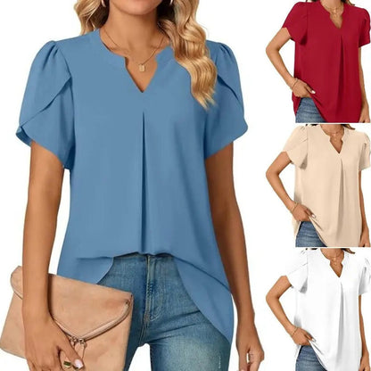 👚🎀Damen V-Ausschnitt einfarbig Kurzarm-Oberteil mit V-Ausschnitt
