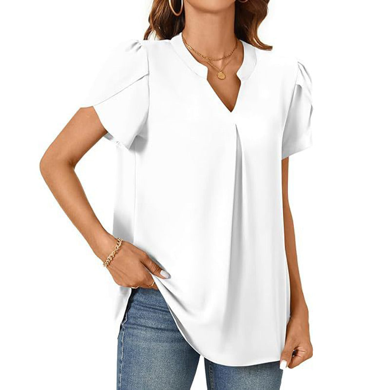 👚🎀Damen V-Ausschnitt einfarbig Kurzarm-Oberteil mit V-Ausschnitt