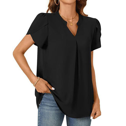 👚🎀Damen V-Ausschnitt einfarbig Kurzarm-Oberteil mit V-Ausschnitt