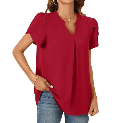 👚🎀Damen V-Ausschnitt einfarbig Kurzarm-Oberteil mit V-Ausschnitt