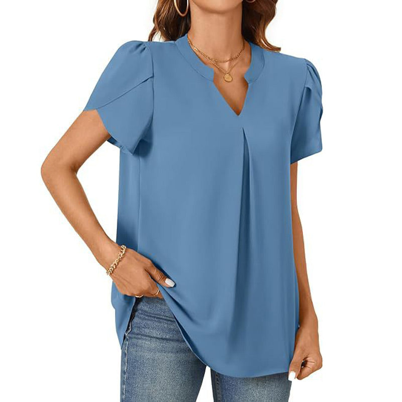 👚🎀Damen V-Ausschnitt einfarbig Kurzarm-Oberteil mit V-Ausschnitt