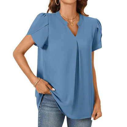 👚🎀Damen V-Ausschnitt einfarbig Kurzarm-Oberteil mit V-Ausschnitt