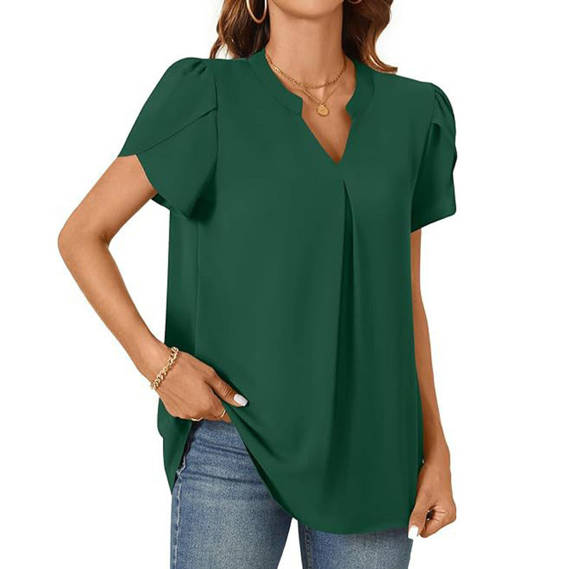 👚🎀Damen V-Ausschnitt einfarbig Kurzarm-Oberteil mit V-Ausschnitt
