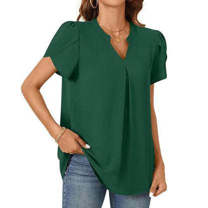 👚🎀Damen V-Ausschnitt einfarbig Kurzarm-Oberteil mit V-Ausschnitt