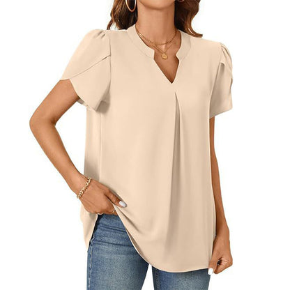 👚🎀Damen V-Ausschnitt einfarbig Kurzarm-Oberteil mit V-Ausschnitt