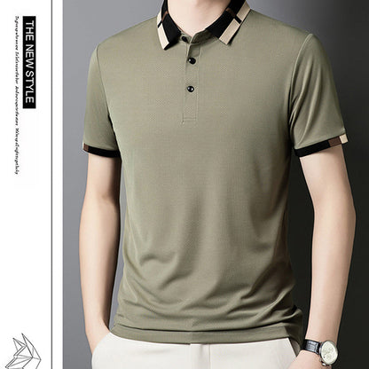 🔥Heute 50% Rabatt🔥Herren Stretch Ice Silk Kurzarm-T-Shirt mit Rever
